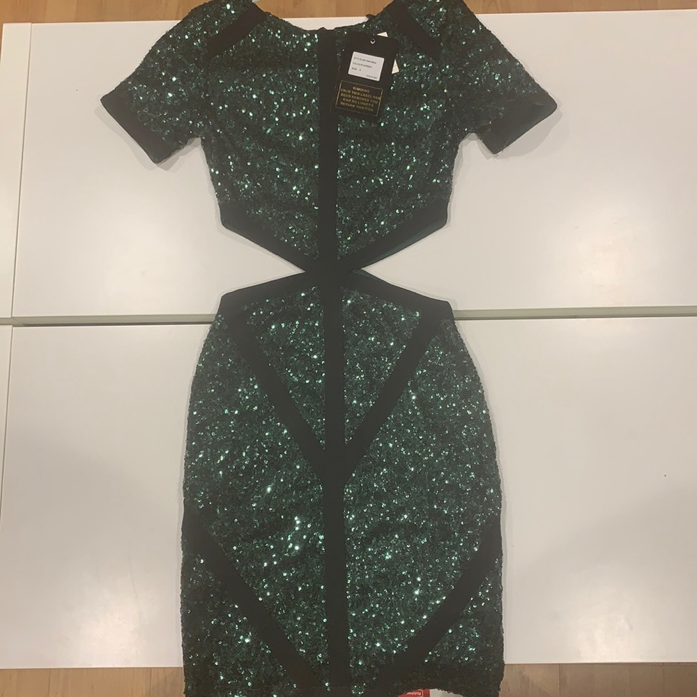 NWT misguided green sequin cut out dress